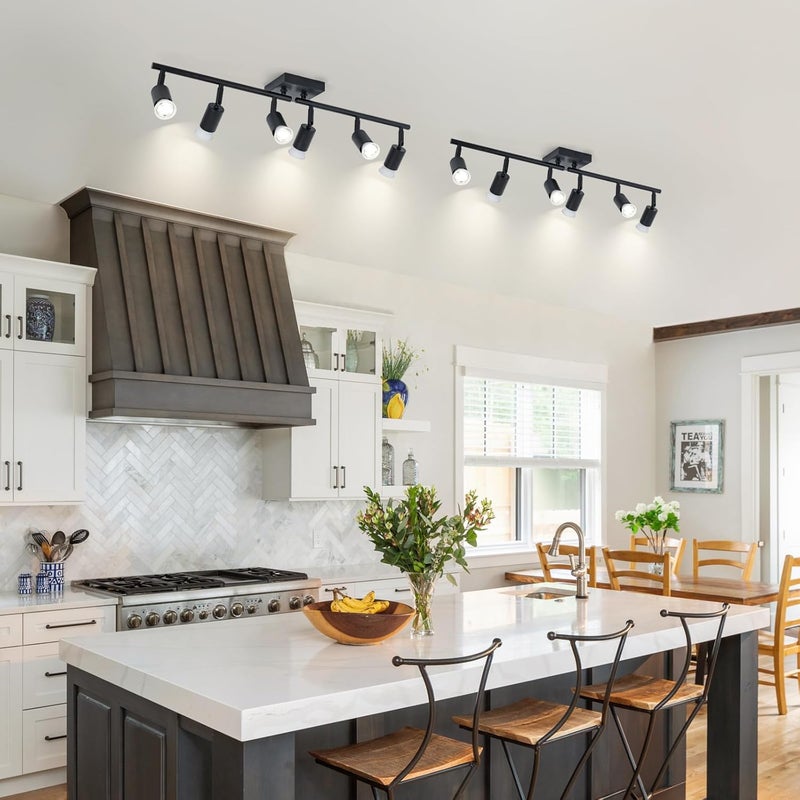 SEEBLEN 6-Light Kitchen Track Lighting, Black Adjustable GU10 Track Ceiling Light Kit, Industrial Flush Mount Ceiling Spotlight Fixture for Hallway, Dining Room - Image 4